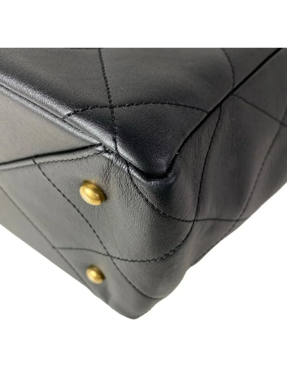Chanel Tote Quilted Black Metal Vintage Gold